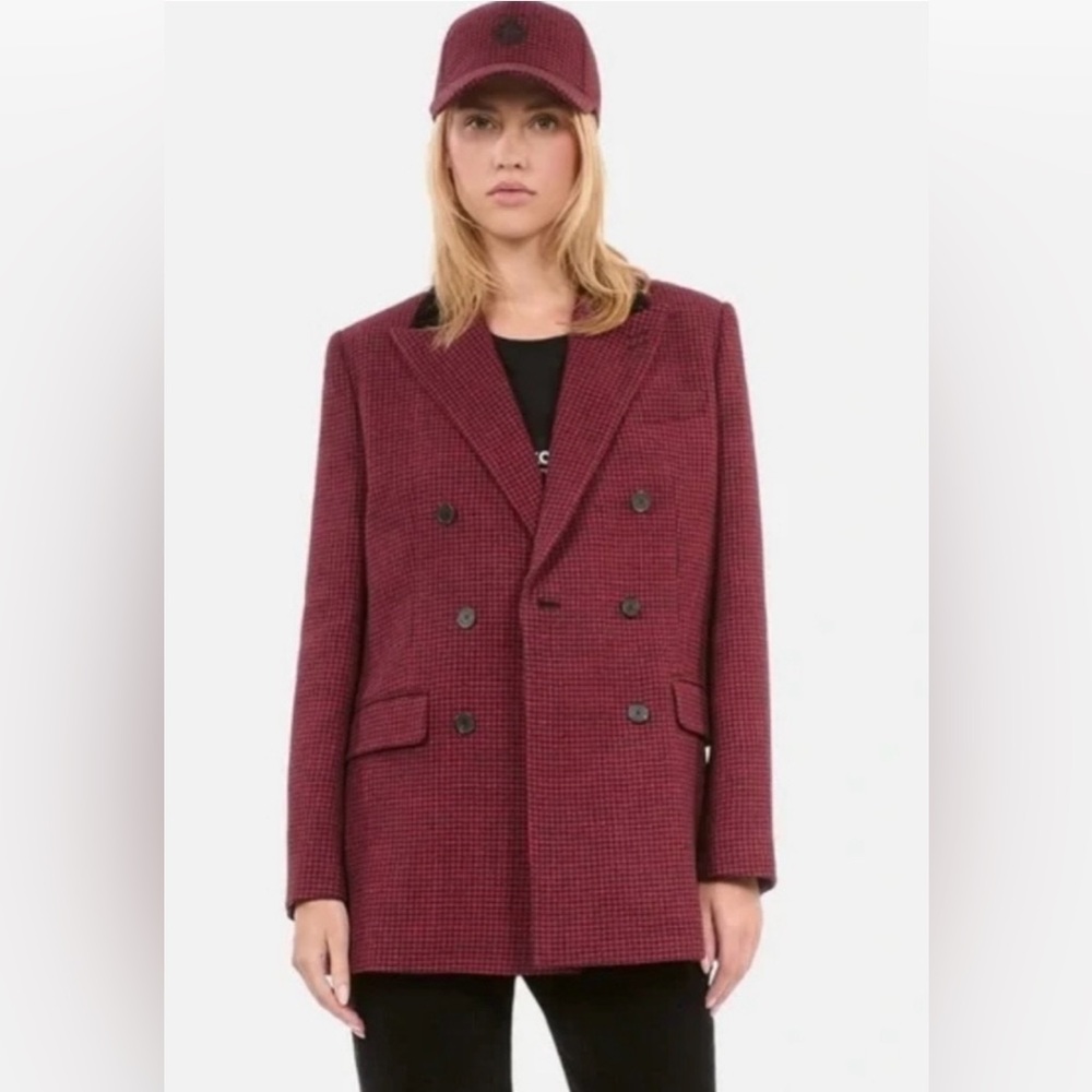 The Kooples Red & Black Houndstooth Wool Blazer Size FR 42 / US 10 NWT